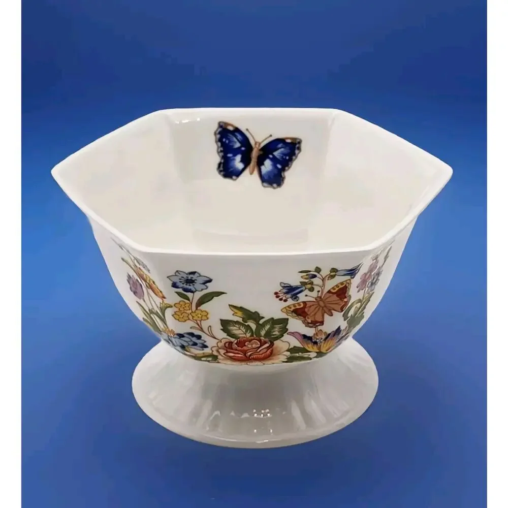 Aynsley Cottage Garden Hexagon Footed Bowl English Bone China 3
